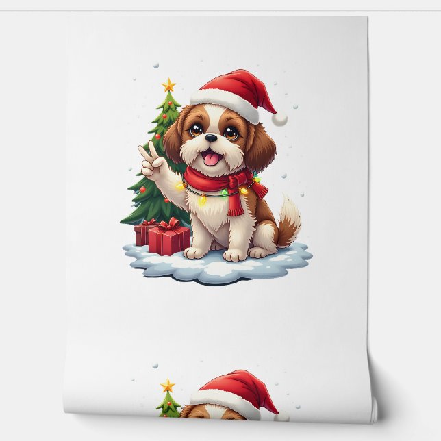 Funny Peace Hand Shih Tzu Christmas Lights Womens  Wallpaper (Unrolling)