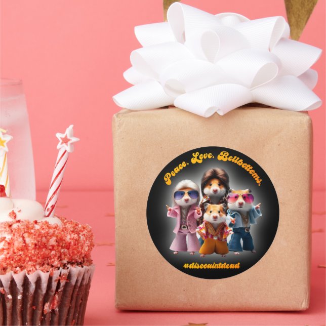 Funny Peace. Love. Bellbottoms. Hamster Supergroup Classic Round Sticker (Party)