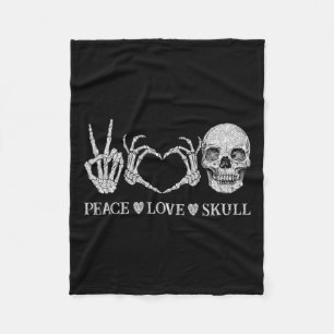 Funny Peace Love Skull Skeleton Hands Halloween  Fleece Blanket
