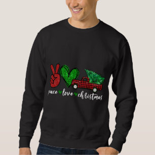 Funny Peace Sign Lover Christmas Plaid Red Truck X Sweatshirt