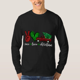 Funny Peace Sign Lover Christmas Plaid Red Truck X T-Shirt
