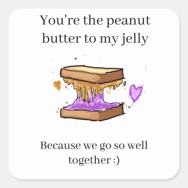 Funny Peanut Butter Jelly Valentine's Square Sticker (Front)