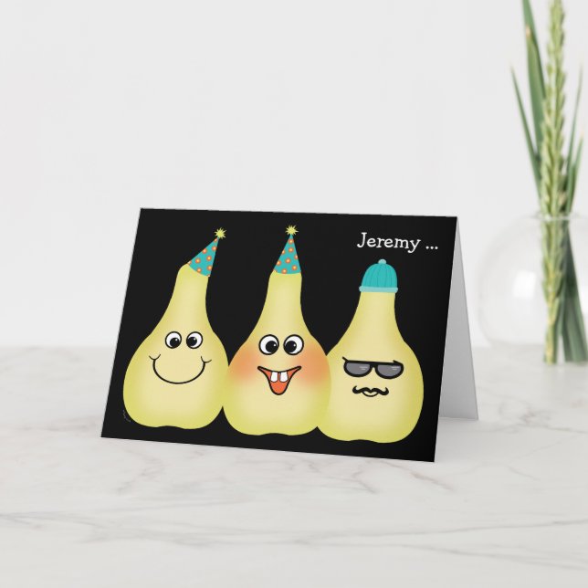 Funny Pear Birthday Pun Hipster Add Any Name Card (Front)