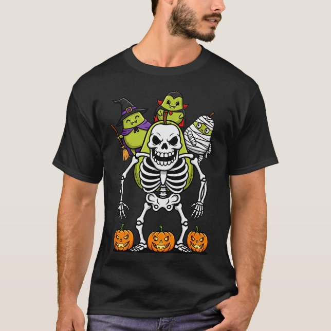 Funny Pear Skeleton Mummy Witch Halloween Kids Men T-Shirt (Front)