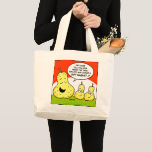 Funny Pears Cartoon Art Humourous Fruit GiftBasket Large Tote Bag