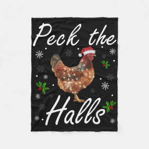 Funny Peck The Halls Christmas Chicken Snowflakes Fleece Blanket