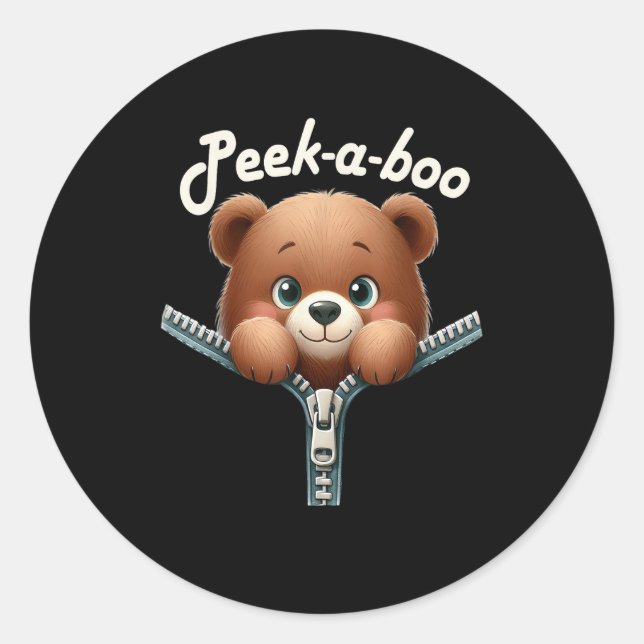 Funny - Peekabo - Bear Classic Round Sticker (Front)