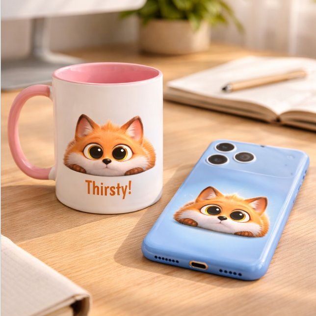 Funny Peekaboo Fox "Thirsty!" Cute Office Gift Mug ("Start your creative morning with the perfect Foxi aesthetic! 🦊☕)