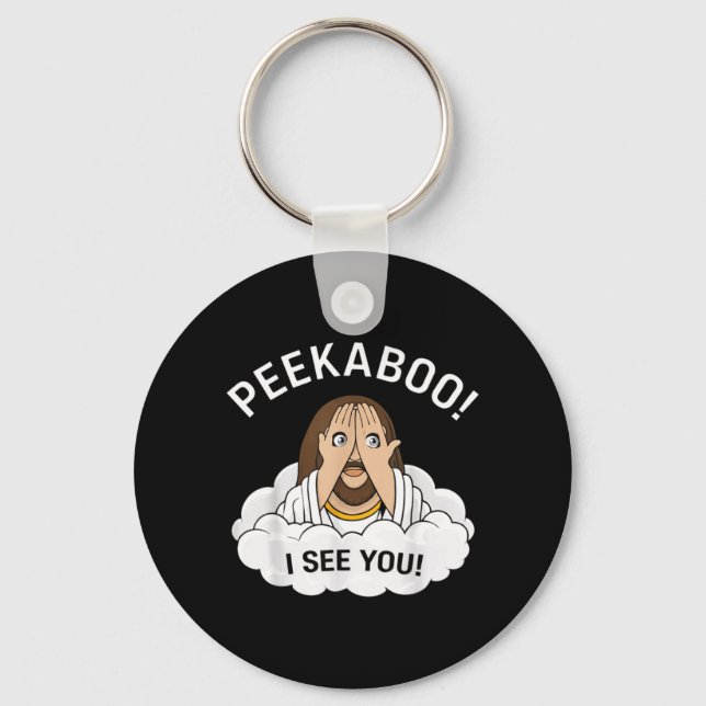 Funny Peekaboo Jesus Christian Key Ring (Front)