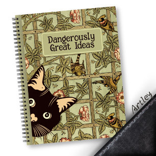 Funny Peeking Cat William Morris Style Floral  Notebook