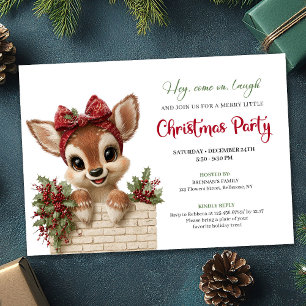 Funny peeking reindeer holiday kids party invites