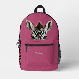 Funny Peeking Zebra Pink Printed Backpack
