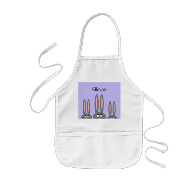 Funny Peeping Easter Bunnies Purple Customized Kids Apron (Front)