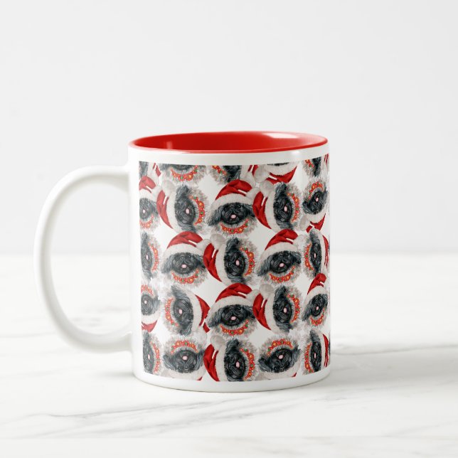Funny Pekingese Christmas Pattern Two-Tone Coffee Mug (Left)