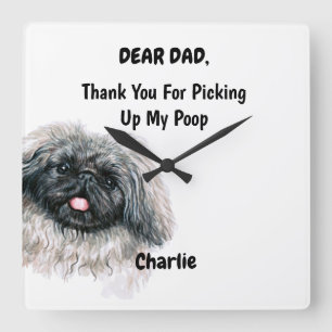 Funny Pekingese Dad Watercolor Canine Art Square Wall Clock