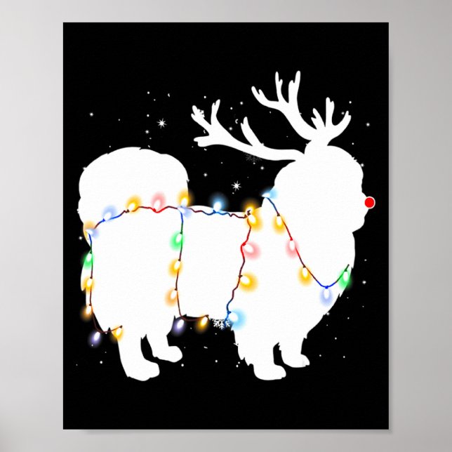 Funny Pekingese Dog Tree Christmas Lights Xmas Paj Poster (Front)