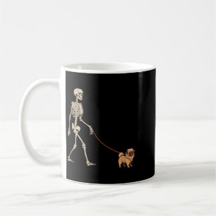 Funny Pekingese Skeleton Dog Walking Halloween Dog Coffee Mug