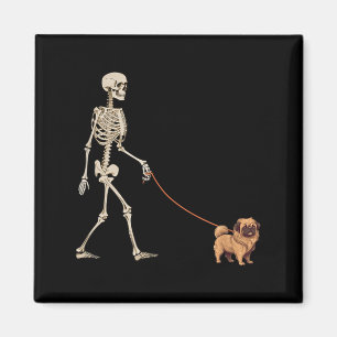 Funny Pekingese Skeleton Dog Walking Halloween Dog Magnet