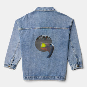 Funny Pelican Catches Tennis Ball, Denim Jacket