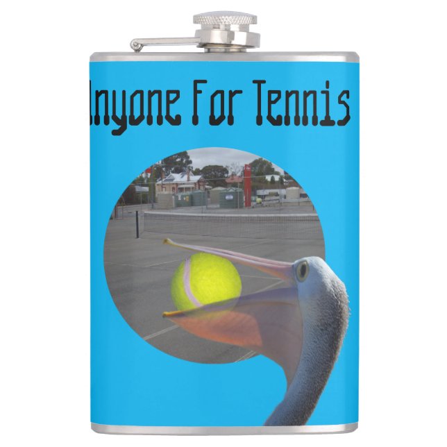 Funny Pelican Tennis Player, Hip Flask (Front)