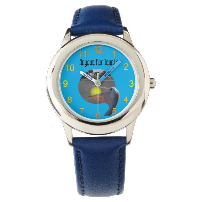 Funny Pelican Tennis Player, Kids Leather Watch (Front)