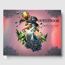 Funny pelican with steampunk hat and tropical fant