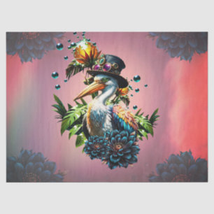 Funny pelican with steampunk hat  tissue paper