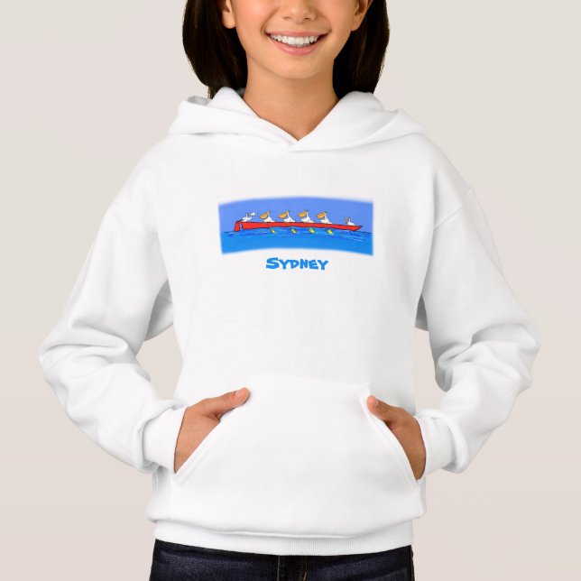 Funny pelicans rowing cartoon illustration (Front)