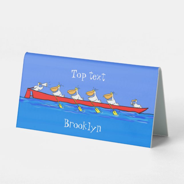 Funny pelicans rowing cartoon illustration (Front)