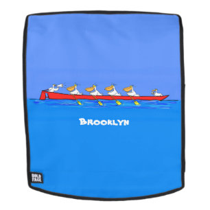 Funny pelicans rowing cartoon illustration backpack