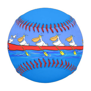 Funny pelicans rowing cartoon illustration baseball