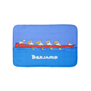 Funny pelicans rowing cartoon illustration bath mat