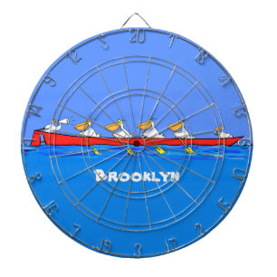 Funny pelicans rowing cartoon illustration dartboard