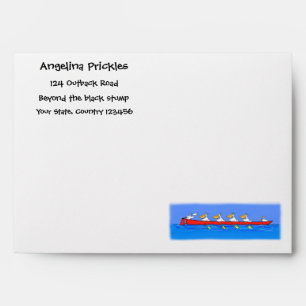 Funny pelicans rowing cartoon illustration envelope