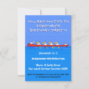 Funny pelicans rowing cartoon illustration invitation