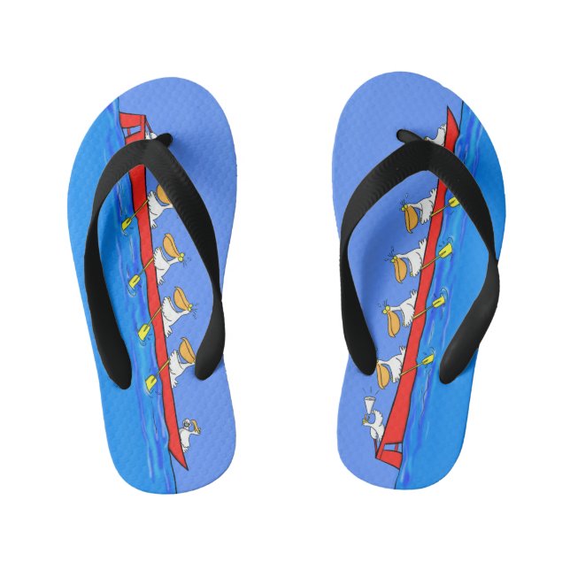 Funny pelicans rowing cartoon illustration kid's thongs (Footbed)