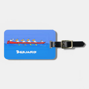 Funny pelicans rowing cartoon illustration luggage tag