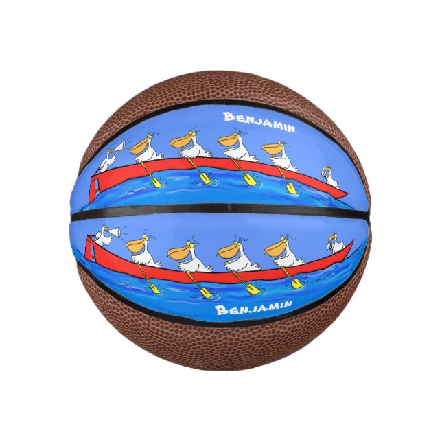 Funny pelicans rowing cartoon illustration mini basketball (Front)