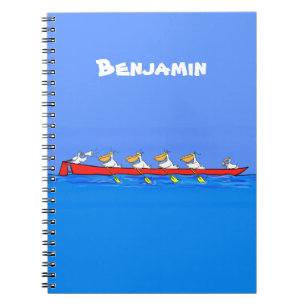 Funny pelicans rowing cartoon illustration notebook