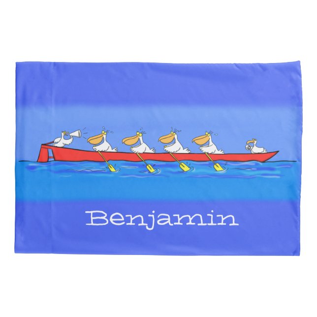 Funny pelicans rowing cartoon illustration pillowcase (Back)