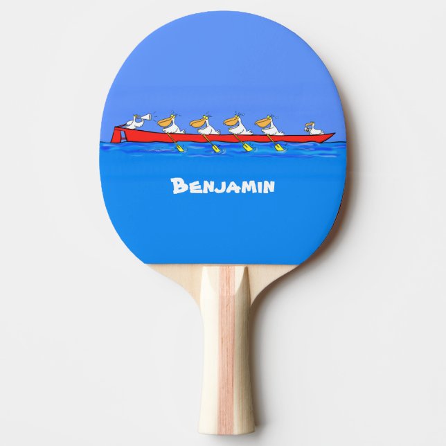 Funny pelicans rowing cartoon illustration ping pong paddle (Front)