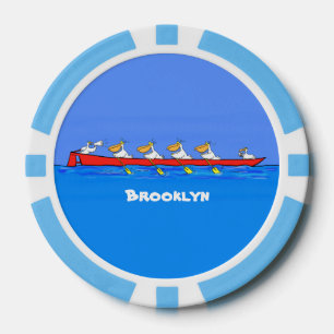 Funny pelicans rowing cartoon illustration poker chips