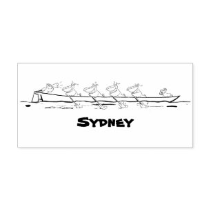 Funny pelicans rowing cartoon illustration rubber stamp