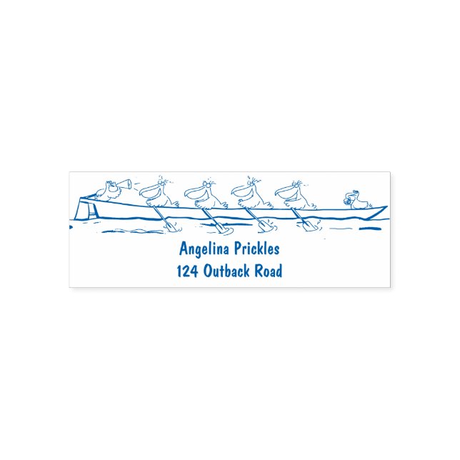 Funny pelicans rowing cartoon illustration self-inking stamp (Design)