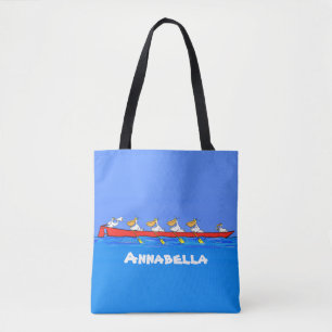 Funny pelicans rowing cartoon illustration tote bag