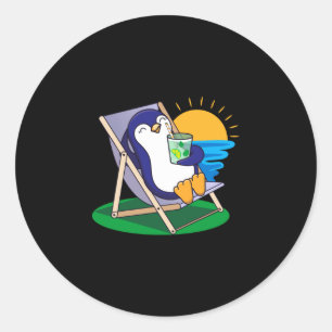 Funny penguin bird summer season beach gift men classic round sticker