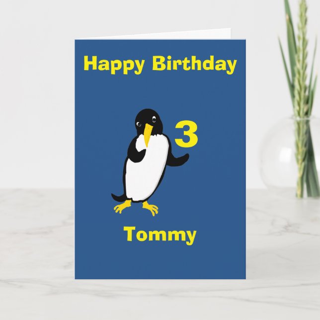 Funny penguin Birthday, add name age front Card (Front)
