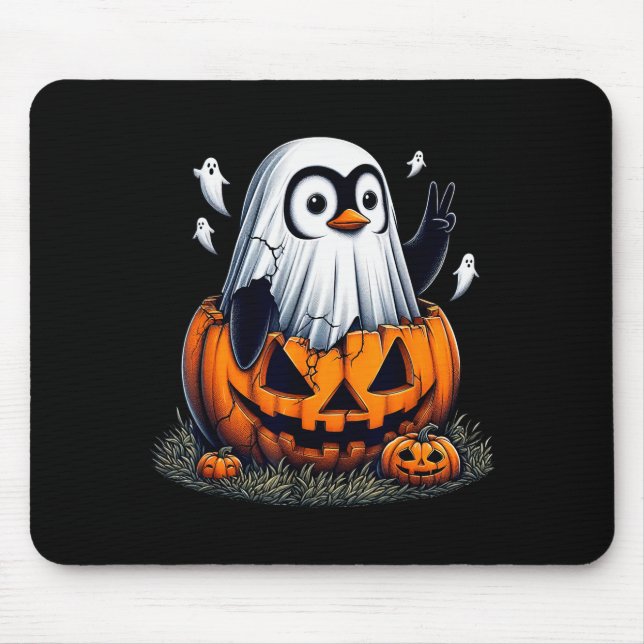 Funny Penguin Boo Halloween Ghost Womens Mens Kids Mouse Pad (Front)