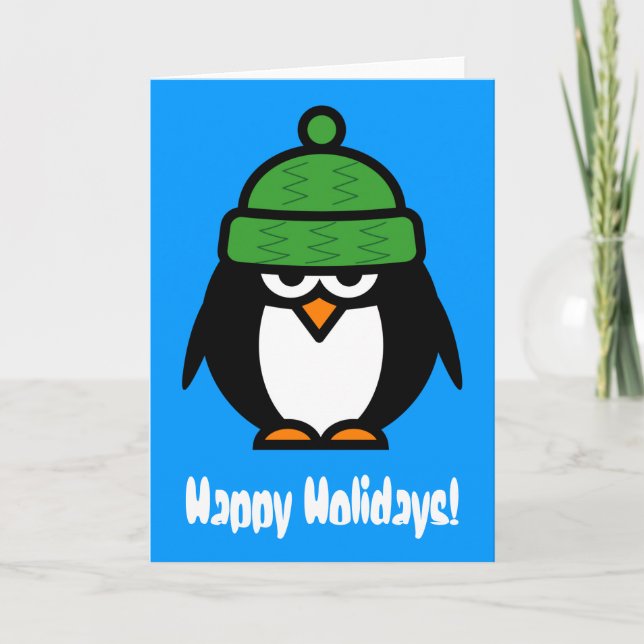 Funny penguin cartoon Christmas greeting card (Front)