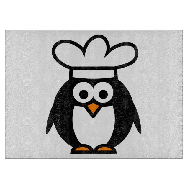 Funny penguin chef cartoon glass cutting board (Front)